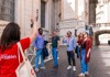 A group of tourists standing outisde St. Peter's Basilica saying goodbye to their guide from The Tour Guy.